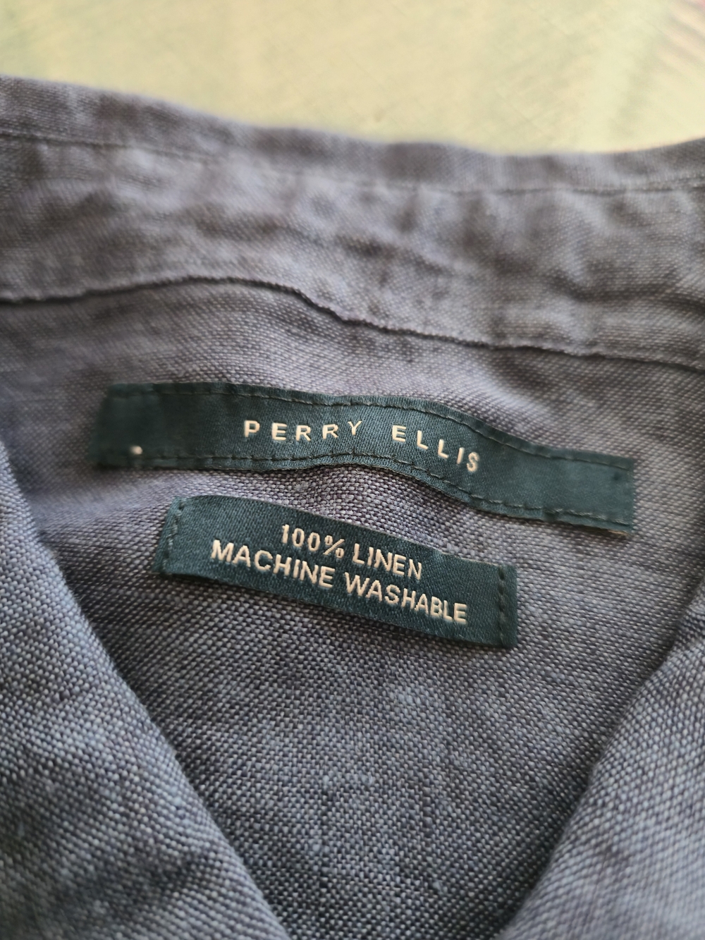 Perry Ellis Casual Button-Down Linen Shirt in Slate Blue